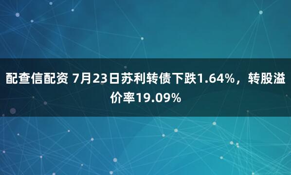 配查信配资 7月23日苏利转债下跌1.64%，转股溢价率19.09%